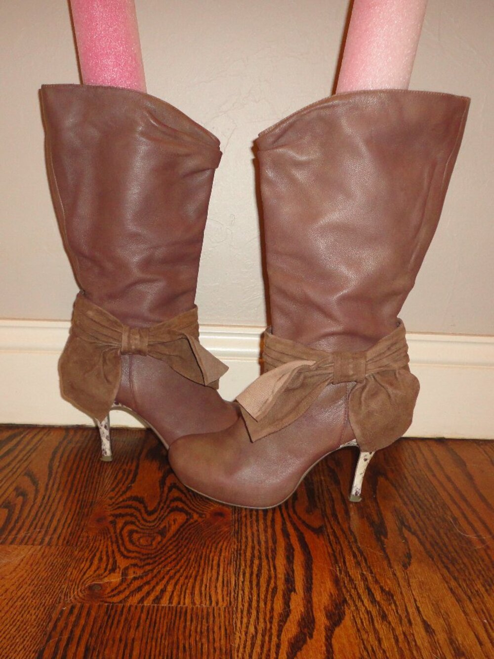 POETIC LICENCE Women's Brown Leather Mid Calf "Femininity" Heeled Boots Size 7